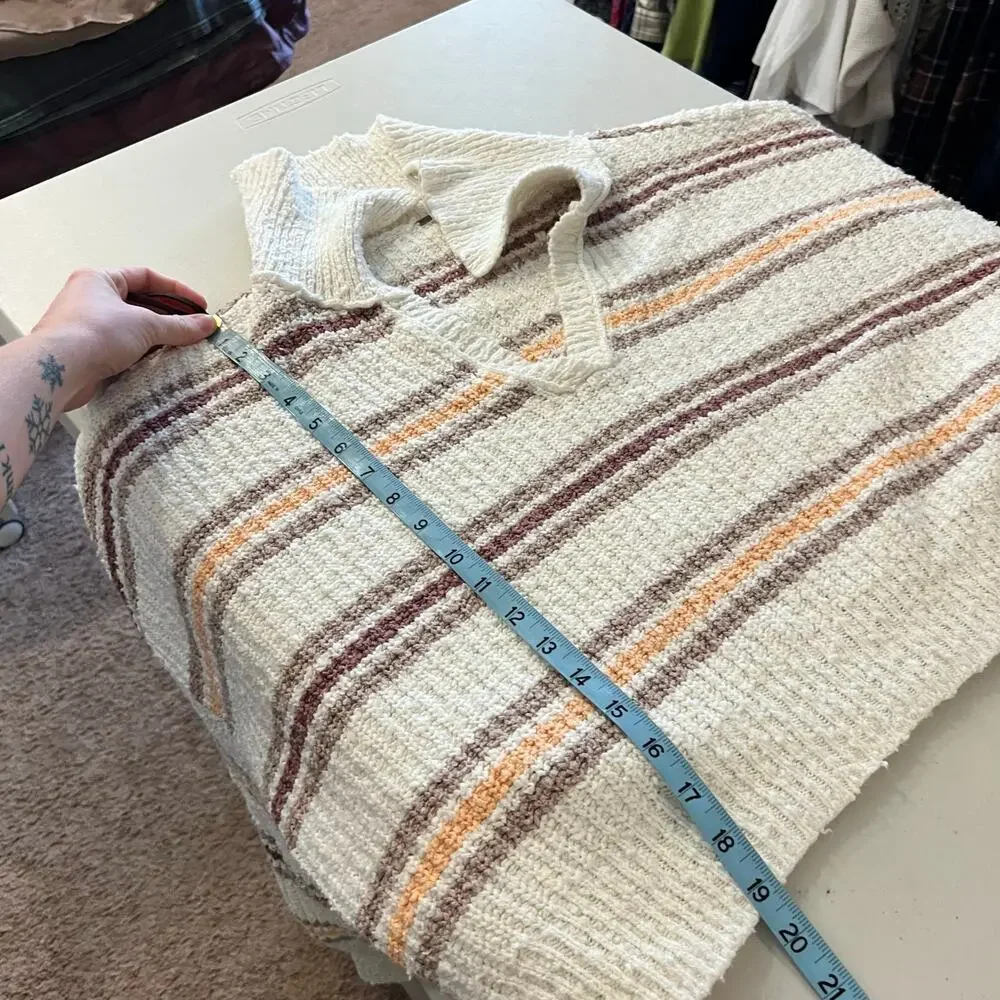 Free People Kennedy Striped Collared Cropped Chunky Knit Sweater Size Large